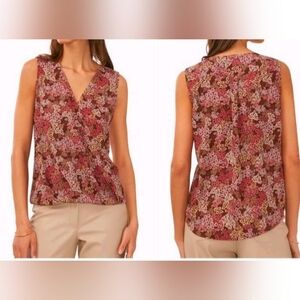 Halogen Floral Print Surplice Sleeveless Blouse, Multicolor Sz.large